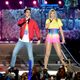 Brendon Urie and Taylor Swift perform onstage at the 2019 iHeartRadio Wango Tango concert.